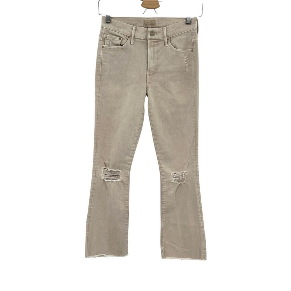 Mother Denim Insider Crop Fray Jeans Khaki Dye Distressed Size 25 - Picture 2 of 13